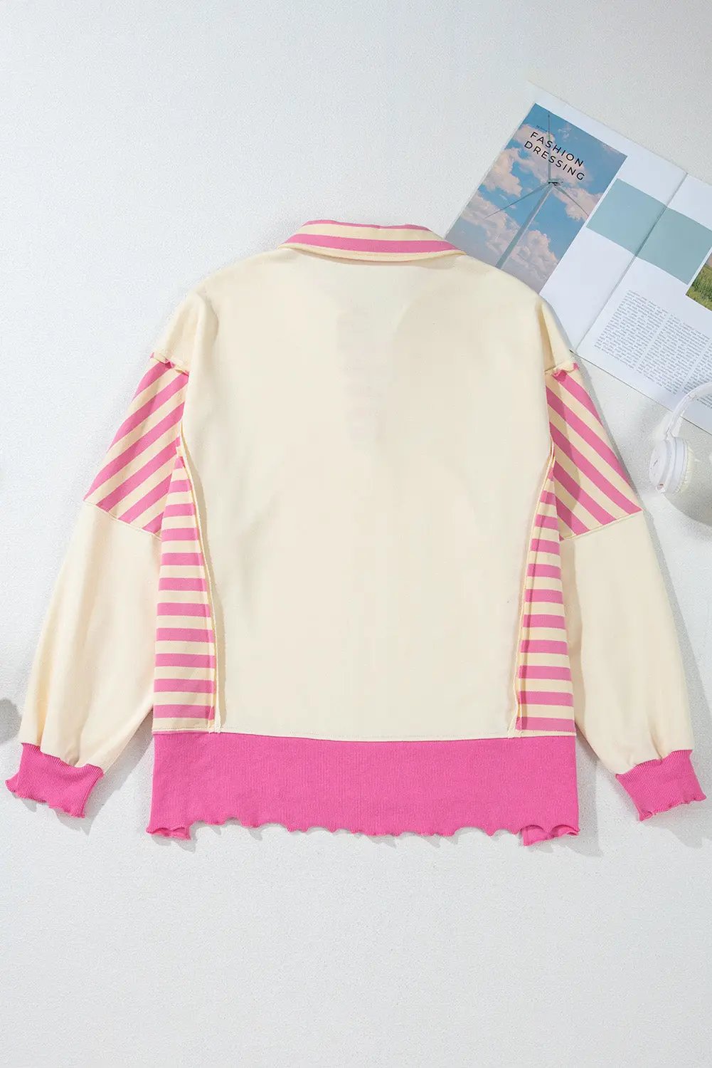 Juliana Patchwork Terry Knit Pullover Top with Collared Neckline - Love Salve